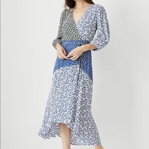 Ann Taylor Blue White Floral Hi Lo Wrap Dress